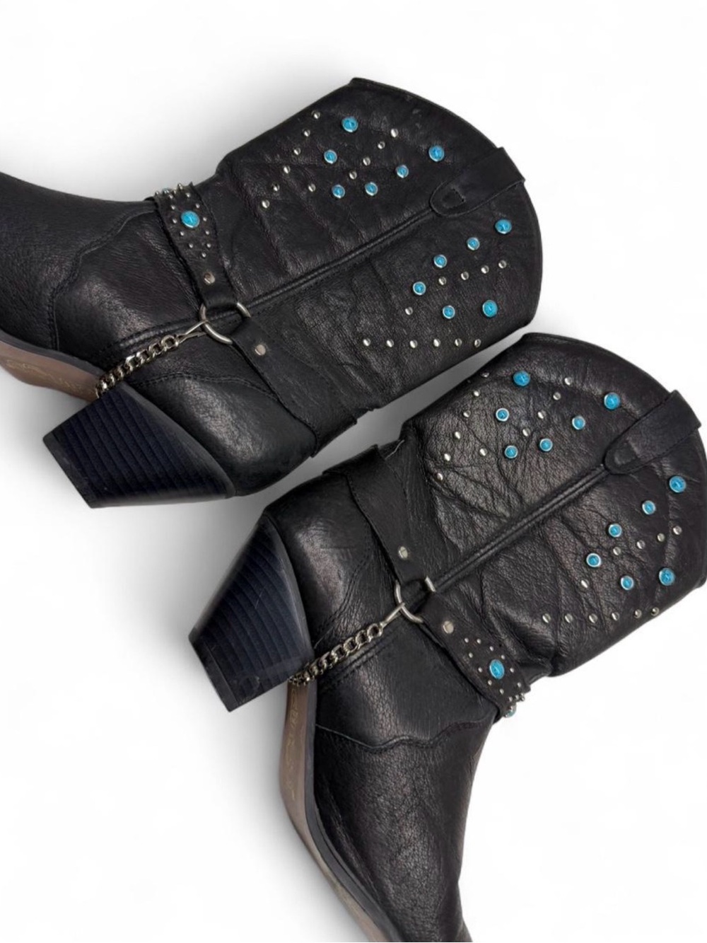 dingo Black Ankle Boots with Turquoise Studs - Picture 2 of 5